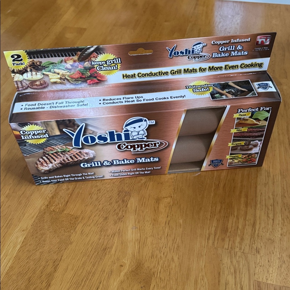 NEW Yoshi Copper Grill & Bake Mats 2 pack 15.75" x 13" Grill Without Mess